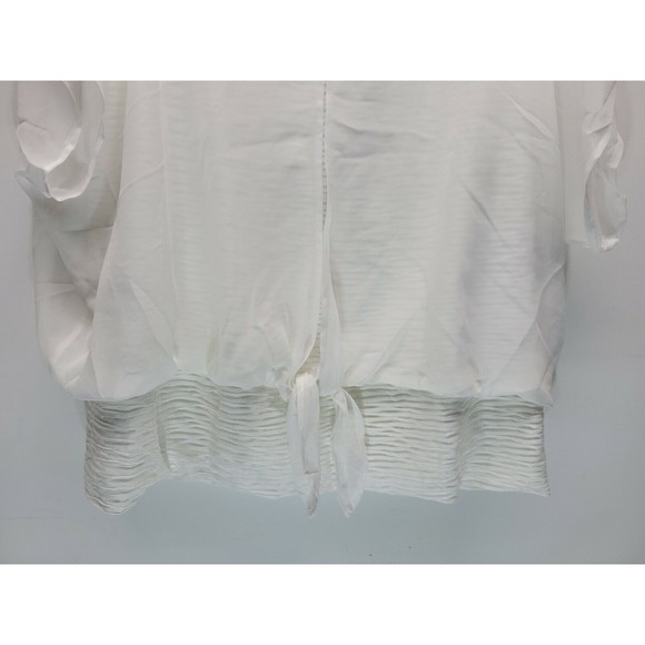 I.N. Studio Women's Blouse Sheer Bat sleeve Smocked Waist Ruffled White Size XL - Picture 4 of 7